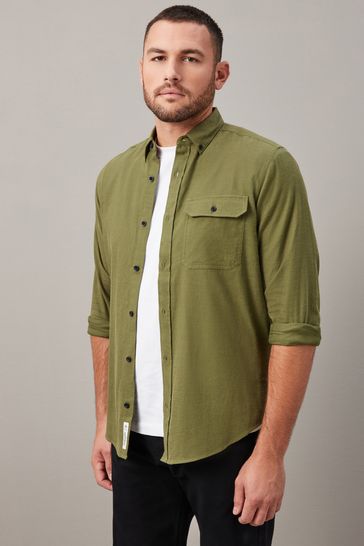 Green Textured Oxford Long Sleeve Shirt