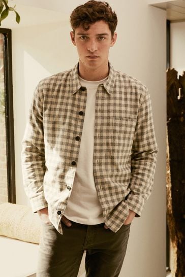 Neutral Brushed Check Overshirt