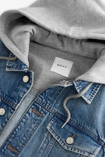 Jean jacket sales with grey hood