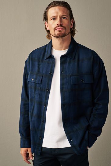 Navy Check Long Sleeve Overshirt