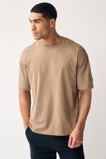 Stone Relaxed Fit Essential Crew Neck T-Shirt