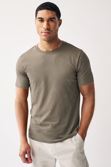 Brown Neutral Slim Fit Essential Crew Neck T-Shirt