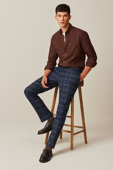 Buy Navy Slim Trimmed Check Trousers from Next