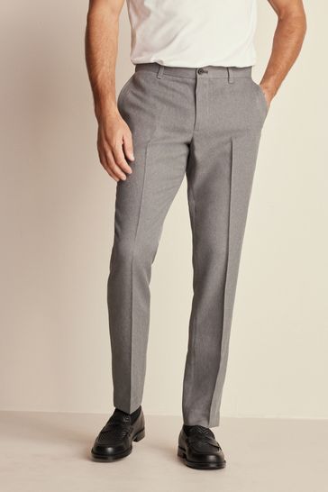 Grey Slim Trimmed Herringbone Textured Trousers