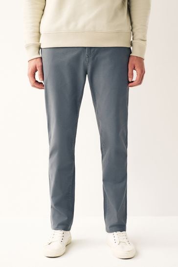 Blue Grey Straight Stretch Chino Trousers