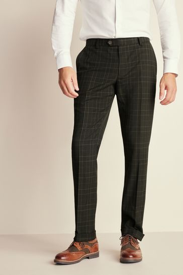 Green Slim Slim Fit Trimmed Check Suit Trousers