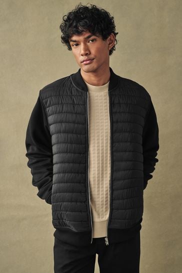 Black Hybrid Bomber Jacket