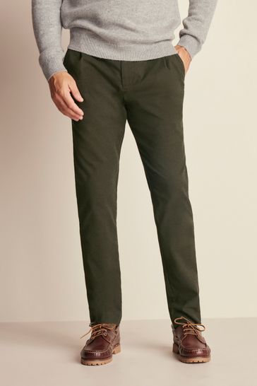 Khaki Green Slim Brushed Belted Chinos Trousers