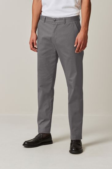 Charcoal Grey Slim Fit Stretch Printed Soft Touch Chino Trousers