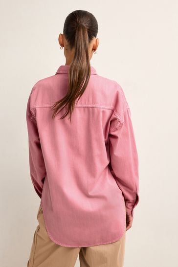 Pink oversized hot sale denim shirt