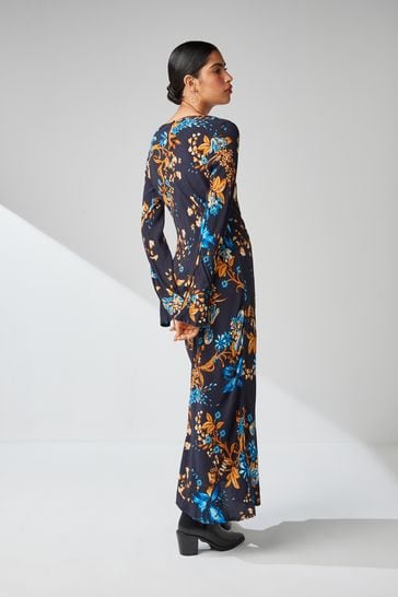 Long sleeve yellow floral dress new arrivals