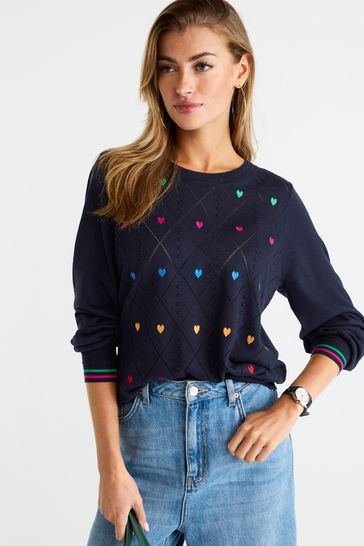 Navy Blue With Multi Heart Embroidery