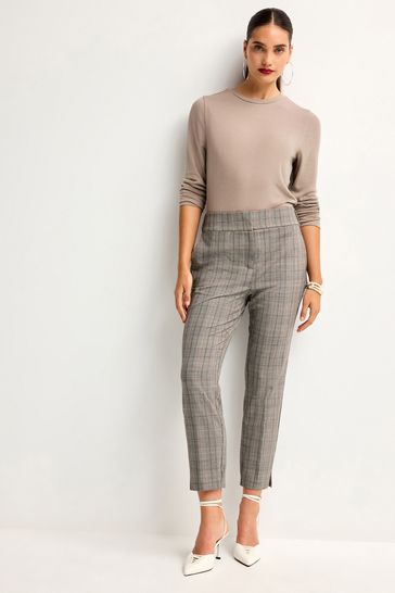 Brown Check Shapewear Slim Trousers