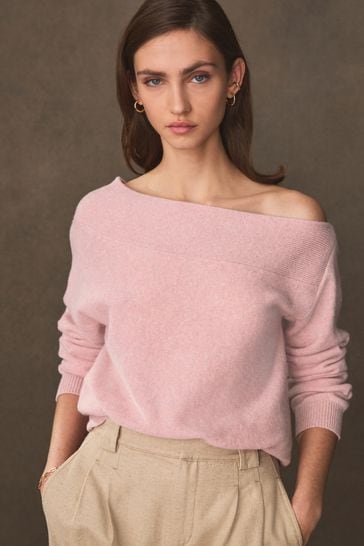 Buy Blush Pink Premium 100 Wool Off The Shoulder Jumper from Next