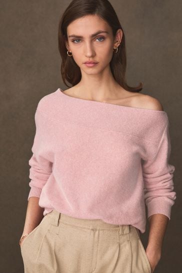 Blush Pink Premium 100% Wool Off The Shoulder Jumper