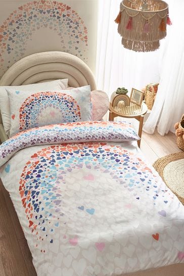 Multi Rainbow Heart Duvet Cover and Pillowcase Set