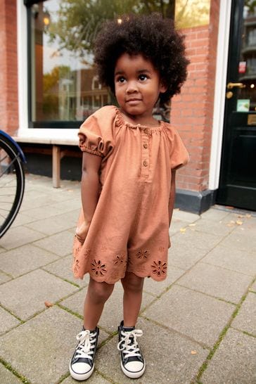 Rust Brown Broderie Playsuit (3mths-7yrs)