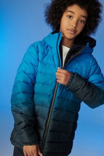 Blue Print Quilted Midweight Hooded Jacket (3-17yrs)