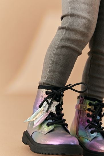 Rainbow Standard Fit (F) Warm Lined Lace-Up Boots