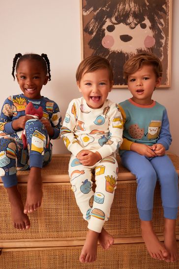 Pack de 3 pijamas abrigados azul/verde con estampado de comida (9 meses - 8 años)