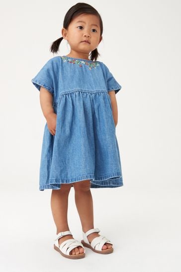 Blue Denim Strawberry Embroidered Dress (3mths-8yrs)