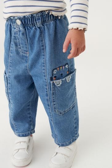 Mid Blue Denim Character Pocket Wide Leg Jeans (3mths-7yrs)