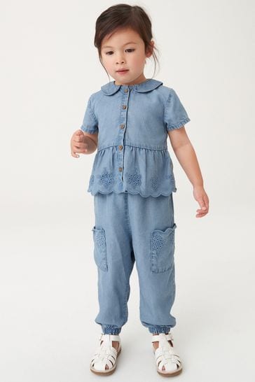 Denim Broderie Shirt and Trousers Set (3mths-7yrs)