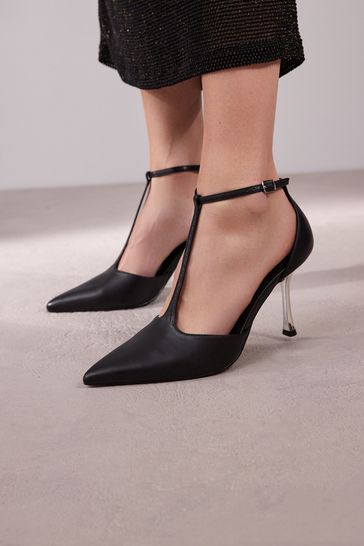 Black Forever Comfort® T Bar Metallic Heel Shoes