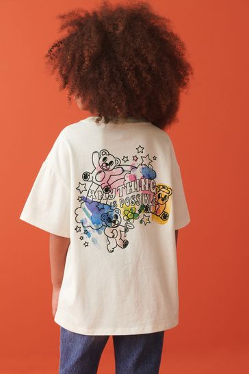 Camiseta blanca con estampado gráfico de osos y corte holgado (3-16 años)
