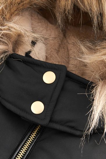 Black coat with fur hood topshop online