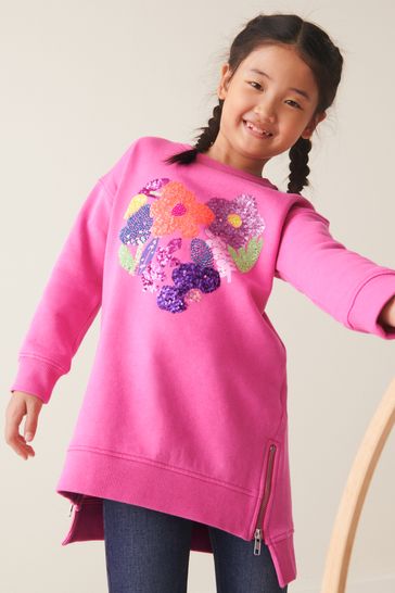 Buy Pink Sequin Bead Embellished Heart Soft Jumper Dress 3 16yrs