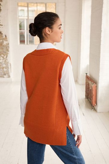 Orange sleeveless sweater sales