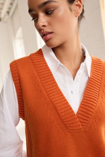 Orange V Neck Tank Layer Jumper