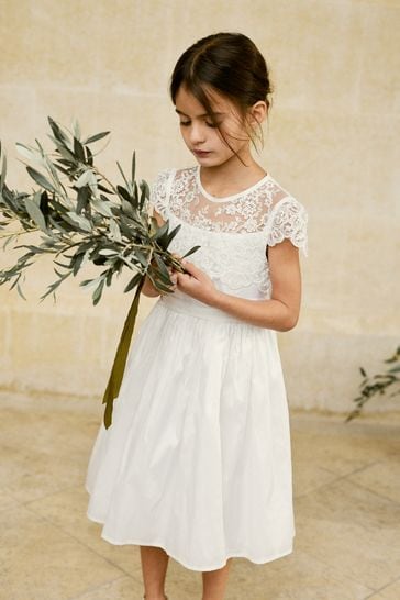Ivory Lace Bodice Flower Girl Bow Dress (3-16yrs)