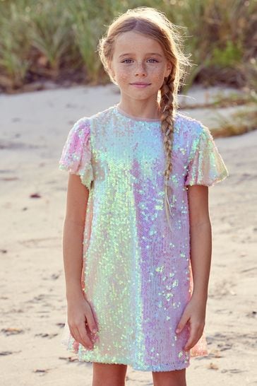 Buy Pink/Blue/Green Rainbow Sequin Sparkle Party Dress (3-16yrs) from Next  Australia