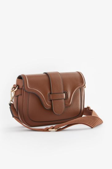 Tan Brown Casual Flap Over Cross-Body Bag