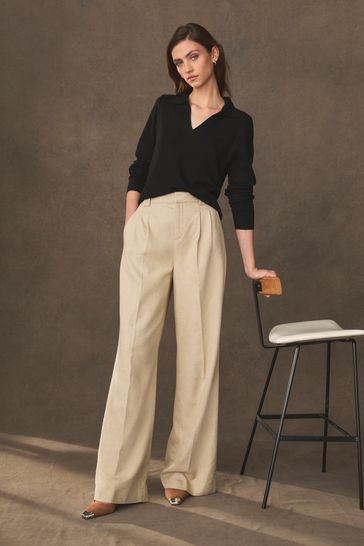 Beige Premium Wide Leg Trousers