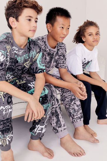 Buy Charcoal Grey Purple Grafitti Long Leg Short Sleeve Pyjamas 3