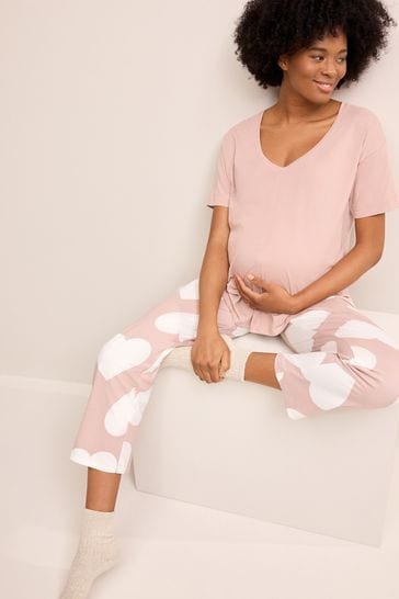 Pink Heart Maternity Cotton Pyjamas