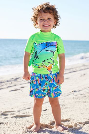Green Rainbow Shark Sunsafe Top and Shorts Set (3mths-7yrs)