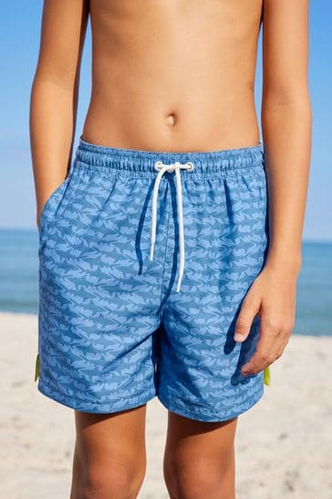 Light Blue Shark Printed Swim Shorts (3mths-16yrs)