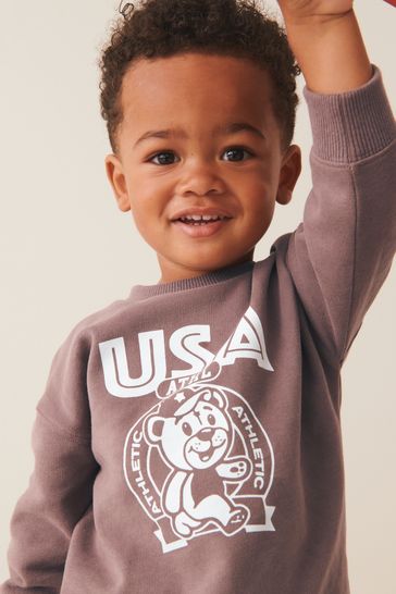 Buy Brown Bear Oversized Slogan Sweatshirt And Joggers Set 3mths