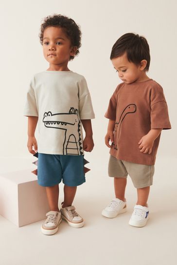 Pack de 2 camisetas y pantalones cortos en color crudo/marrón óxido (3 meses-7 años)