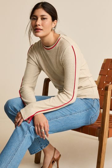 Neutral Cosy Soft Touch Piped Long Sleeve Crew Jumpers