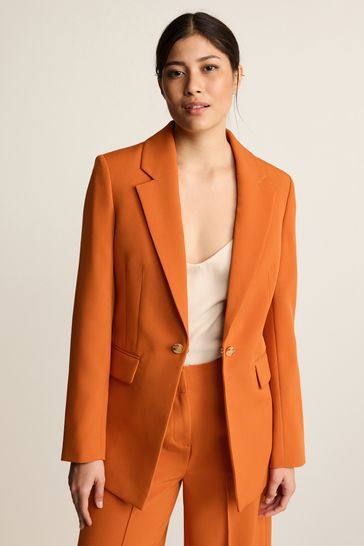 Orange Tailored Crepe Edge to Edge Fitted Blazer