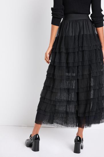 Black tulle shop midi skirt