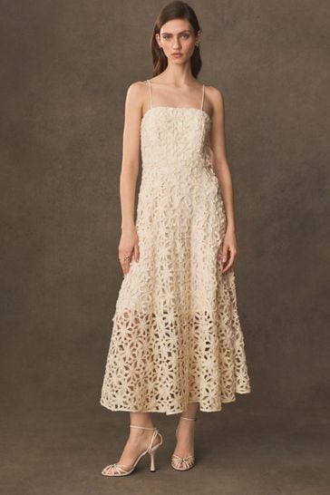 Cream Premium Floral Overlay Dress