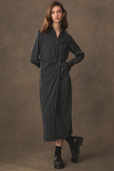 Black/White Stripe Asymmetric Pinstripe Shirt Dress