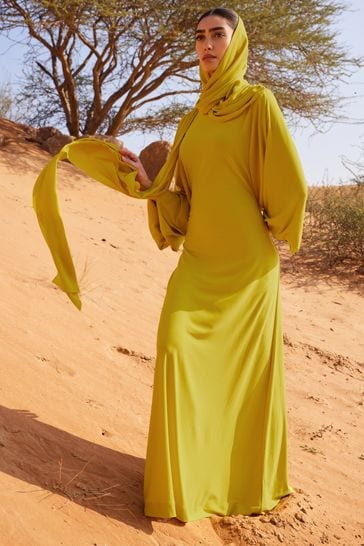 Citrine Yellow Long Sleeve Scarf Maxi Dress