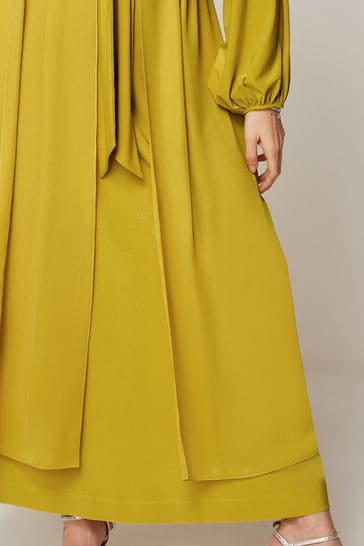 Long sleeve mustard yellow dress sale